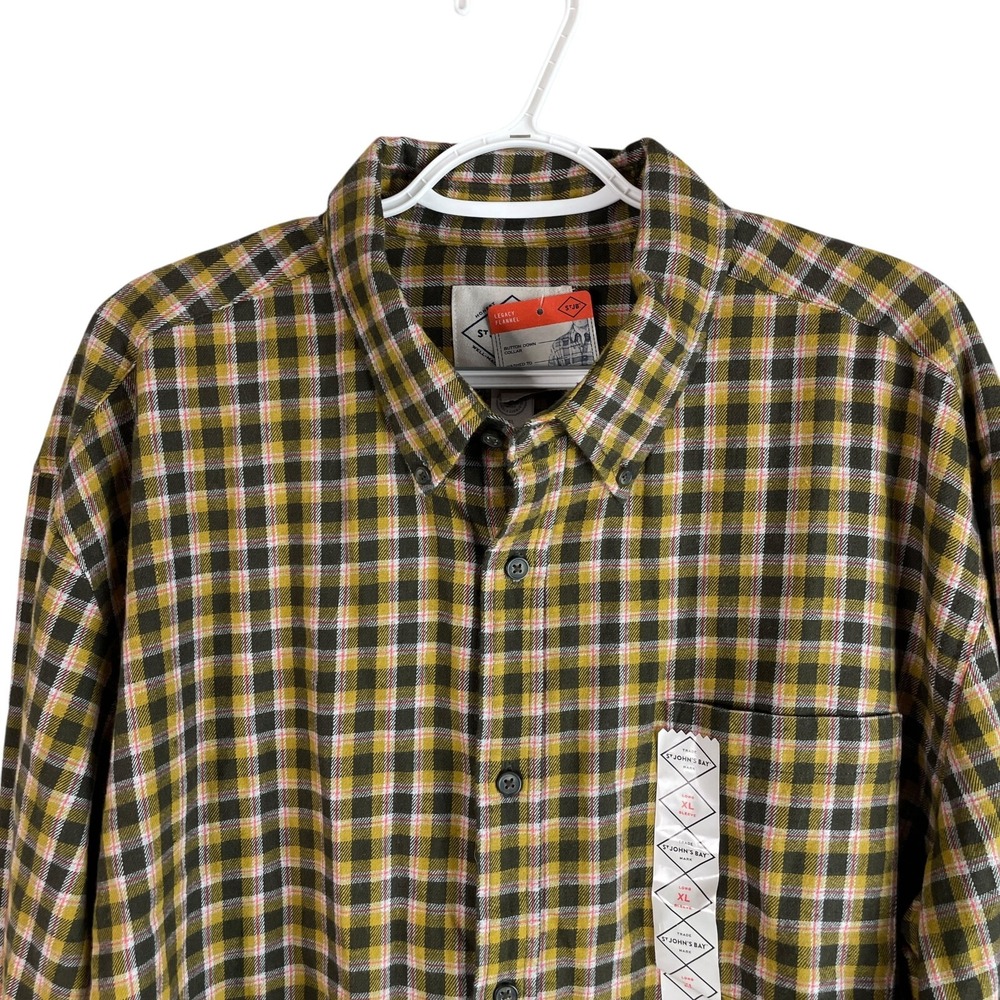 NEW St Johns Bay Mens Legacy Flannel Shirt XL Brown Plaid Cotton Button Down